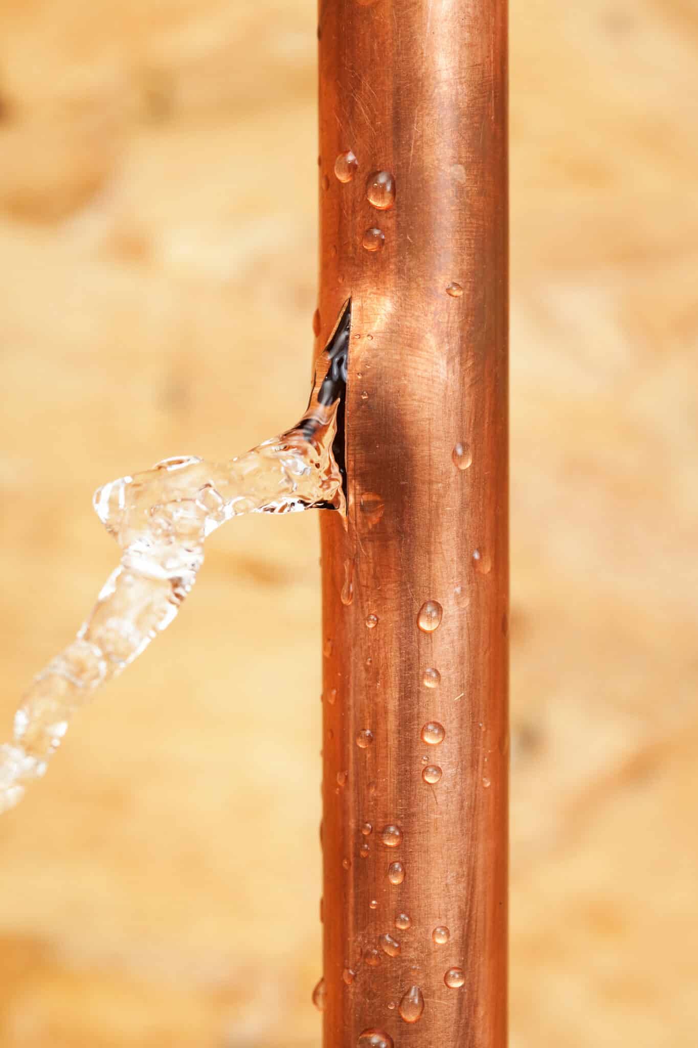 Copper water pipe has frozen and cracked, Frozen water pipes.