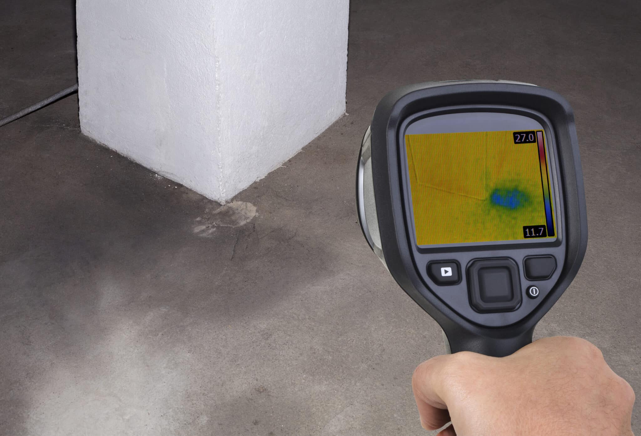 Damp spots on floor, Leak detection.